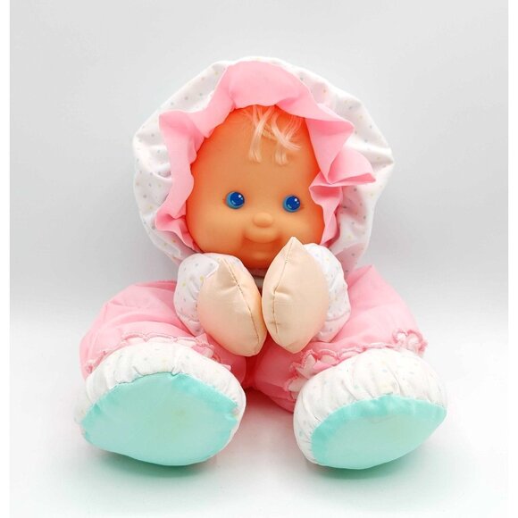Vintage Puffalump Kids 14" Plush Fisher Price Baby Doll Pink Mint Bib 1990 - Picture 2 of 5